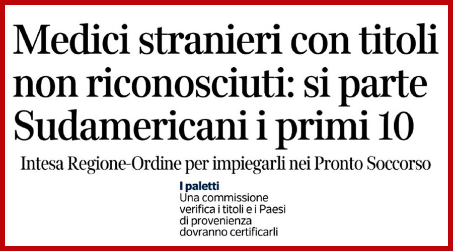 Reclutamento dei medici stranieri: il presidente Leoni nella commissione che valuta i titoli